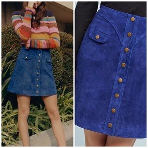Anthropologie Brand Royal Blue Leather Mini Skirt